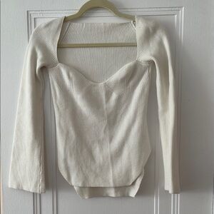 Cream Ribbed Long Sleeve Top